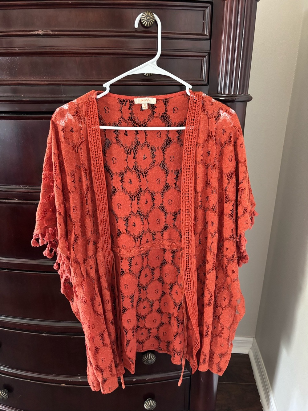 Peach Orange Lace Kimono Cardigan